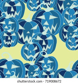 Jack O Lantern Seamless Pattern. Halloween Background with Pumpkins of Strange Colors. Unconventionally Colored Halloween Texture for Textile, Decoration, Wrapping Paper