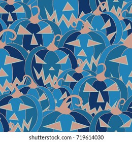 Jack O Lantern Seamless Pattern. Halloween Background with Pumpkins of Strange Colors. Unconventionally Colored Halloween Texture for Textile, Decoration, Wrapping Paper