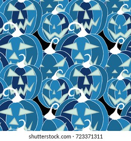 Jack O Lantern Seamless Pattern. Halloween Background with Pumpkins of Strange Colors. Unconventionally Colored Halloween Texture for Textile, Decoration, Wrapping Paper