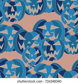 Jack O Lantern Seamless Pattern. Halloween Background with Pumpkins of Strange Colors. Unconventionally Colored Halloween Texture for Textile, Decoration, Wrapping Paper