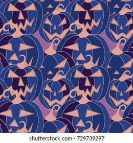 Jack O Lantern Seamless Pattern. Halloween Background with Pumpkins of Strange Colors. Unconventionally Colored Halloween Texture for Textile, Decoration, Wrapping Paper