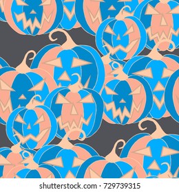 Jack O Lantern Seamless Pattern. Halloween Background with Pumpkins of Strange Colors. Unconventionally Colored Halloween Texture for Textile, Decoration, Wrapping Paper