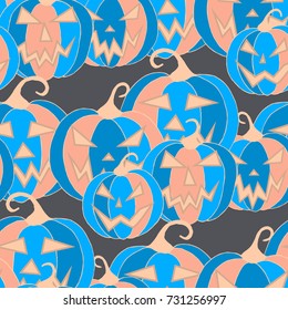 Jack O Lantern Seamless Pattern. Halloween Background with Pumpkins of Strange Colors. Unconventionally Colored Halloween Texture for Textile, Decoration, Wrapping Paper