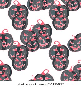 Jack O Lantern Seamless Pattern. Halloween Background with Pumpkins of Strange Colors. Unconventionally Colored Halloween Texture for Textile, Decoration, Wrapping Paper