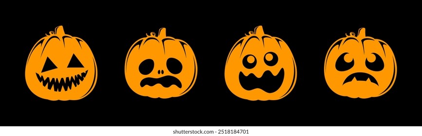 Jack O Lanterna Set, Cute Creepy Spooky Halloween Pumpkin, outono Adesivo Imprimir Ilustração