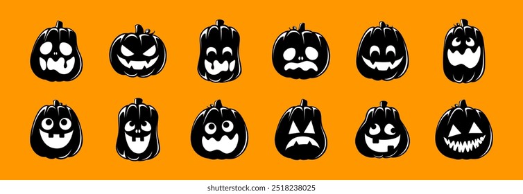 Jack O Lanterna Set, Cute Creepy Spooky Halloween Pumpkin, outono Adesivo Imprimir Ilustração