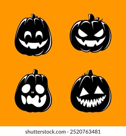 Jack O Lanterna Set, Cute Creepy Spooky Halloween Pumpkin, outono Adesivo Imprimir Ilustração