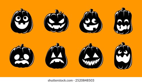 Jack O Lanterna Set, Cute Creepy Spooky Halloween Pumpkin, outono Adesivo Imprimir Ilustração