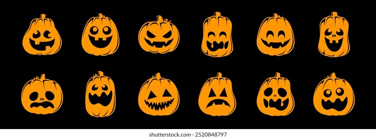 Jack O Lantern Set, Cute Creepy Spooky Halloween Pumpkin, Fall Autumn Sticker Print Illustration