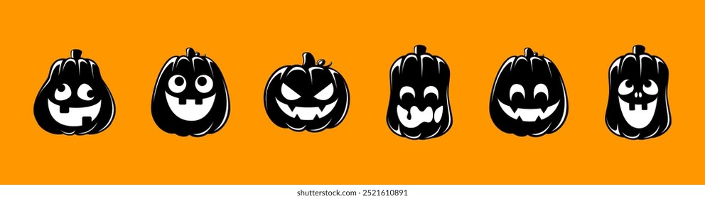 Jack O Lanterna Set, Cute Creepy Spooky Halloween Pumpkin, outono Adesivo Imprimir Ilustração