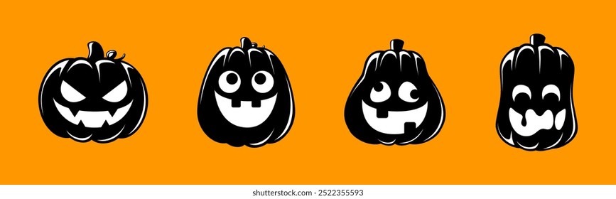 Jack O Lanterna Set, Cute Creepy Spooky Halloween Pumpkin, outono Adesivo Imprimir Ilustração