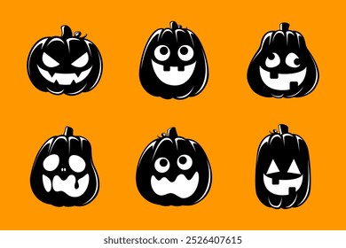 Jack O Lanterna Set, Cute Creepy Spooky Halloween Pumpkin, outono Adesivo Imprimir Ilustração