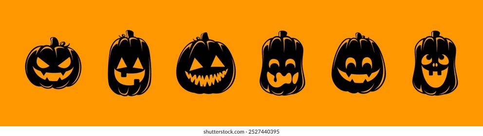 Jack O Lanterna Set, Cute Creepy Spooky Halloween Pumpkin, outono Adesivo Imprimir Ilustração