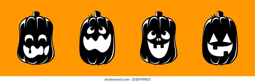 Jack O Lanterna Set, Cute Creepy Spooky Halloween Pumpkin, outono Adesivo Imprimir Ilustração