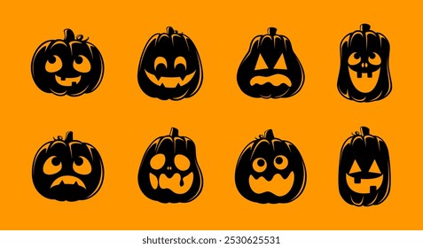 Jack O Lanterna Set, Cute Creepy Spooky Halloween Pumpkin, outono Adesivo Imprimir Ilustração