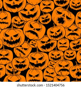 Jack O Lantern Silhouette Background. Halloween Pumpkin Wallpaper - vector illustration. funny, scary, seamless pattern for kids