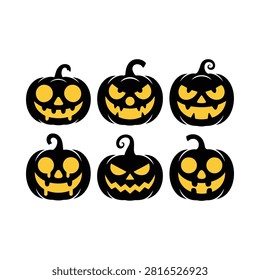 Jack o lantern silhouettes with glowing faces black and yellow