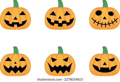 Jack o lantern simple illustration set. light orange color pumpkin