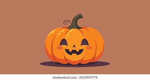 Jack O' Lantern symbol of the Happy Halloween holiday. Cute Orange halloween pumpkin with smile. Vector illustration.