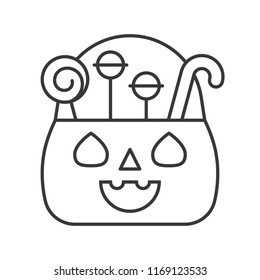 jack o lantern trick or treat basket with candy and sweets, Halloween related icon, editable stroke