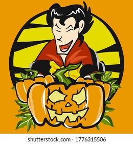 Die Buchse der Laterne und Vampire für den halloween-Inhalt.
