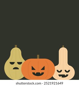 Ilustración vectorial de Jack O Lantern. Ilustración plana minimalista de calabazas talladas con linterna de Jack. Tarjeta de celebración de Halloween.