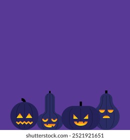 Ilustración vectorial de Jack O Lantern. Ilustración plana minimalista de calabazas talladas con linterna de Jack. Tarjeta de celebración de Halloween.