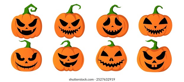 Jack O Lantern ilustração vetor, Isolate Orange Halloween Pumpkin Clip art, Estilo plano, Spooky Elementos gráficos para decoração em cartaz, cartão e banner, stock (editável)