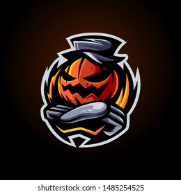 Jack O Lantern wearing hat esport logo mascot template