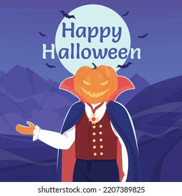 Jack O Lantern Welcoming To Halloween Party Greeting Card Template. Editable Social Media Post Design. Flat Vector Color Illustration For Poster, Web Banner, Ecard. Salsa-Regular Font Used