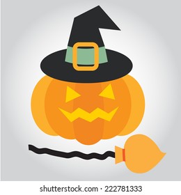 Jack O Lantern Witch with a Broomstick Halloween