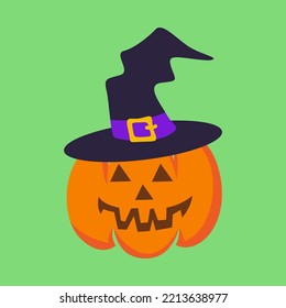 jack o lantern with witch hat isolated vector illustration. Element for halloween needs