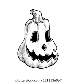 Jack O' Lanterns black and white icon. Pumpkin sketch. Vector illustration of vegetable outline. Simple monochrome image. Hand drawn ink illustration