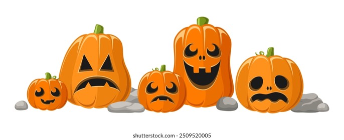 Jack O Lanterns Bottom Frame Border, Cute Fun Halloween Pumpkins, Creepy Spooky Scary Decorations