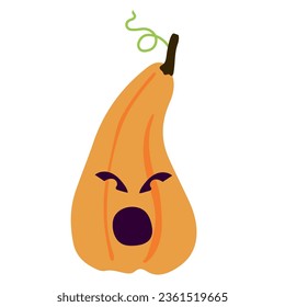 Jack o lanterns, carved Halloween pumpkins on white background. scary face