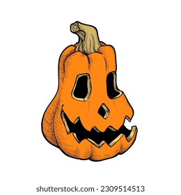 Jack O' Lanterns retro style icon. Colorfull Pumpkin sketch. Vector illustration of orange vegetable outline. Simple image. Hand drawn ink illustration