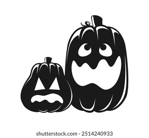 Silueta de Jack O Lanterns, calabazas lindas de Halloween divertidas, decoraciones espeluznantes y aterradoras