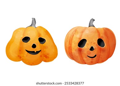 Ilustración de acuarela de Jack o lantern.Vector de calabazas naranjas para halloween