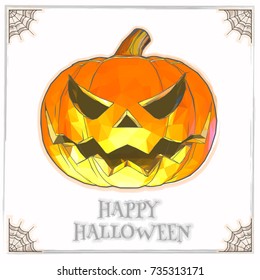 Jack o lantren with low poly in soft water color style on white space background for halloween greeting