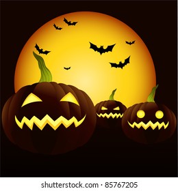 Jack o lentern on moon ang bat background
