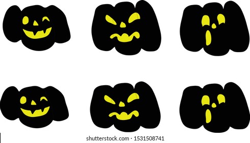 Jack o'lantern and Graves with a tombstone and cross, scary Halloween sketch illustration. Vector