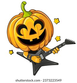 Jack OLantern with a guitar Cartoon Illustration isolated on a white background