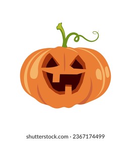 Jack O'Lantern Halloween Decoration. Orange Pumpkin Isolated on a White Background. Vector Illustration For Backgrounds, Logos, Stickers, Labels, Tags And Other Design.