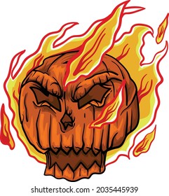 jack o'lantern on fire and happy halloween