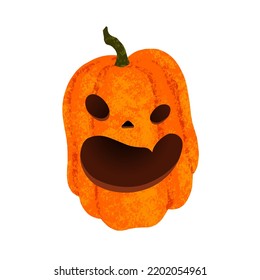 Jack O'Lantern with silly and mad face emotion. Hand drawn curved face pumpkin isolated on white background