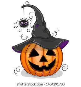 Jack OLantern with spider Cartoon Illustration isolated on a white background