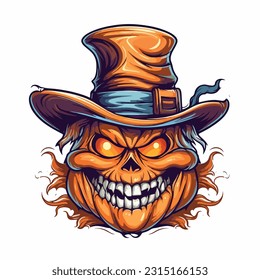 jack olantern with a wisard hat vector 2d flat color white background