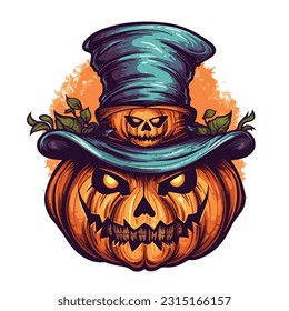 jack olantern with a wisard hat vector 2d flat color white background