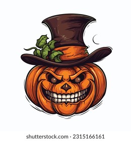 jack olantern with a wisard hat vector 2d flat color white background