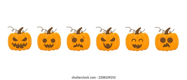 Jack o'latern pumpkin with different face expressions.Isolated on a white background.Vector illustration
